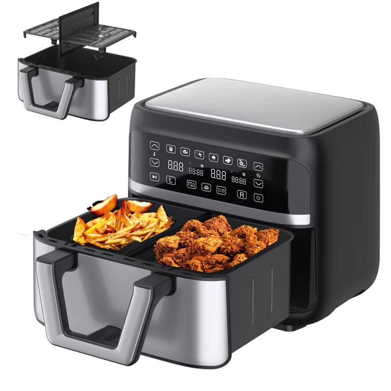 New Design Digital Dual Zone Air Fryers Oven Two Basket Tray 8L 9L Steam Double Twin Dual Air Fryer