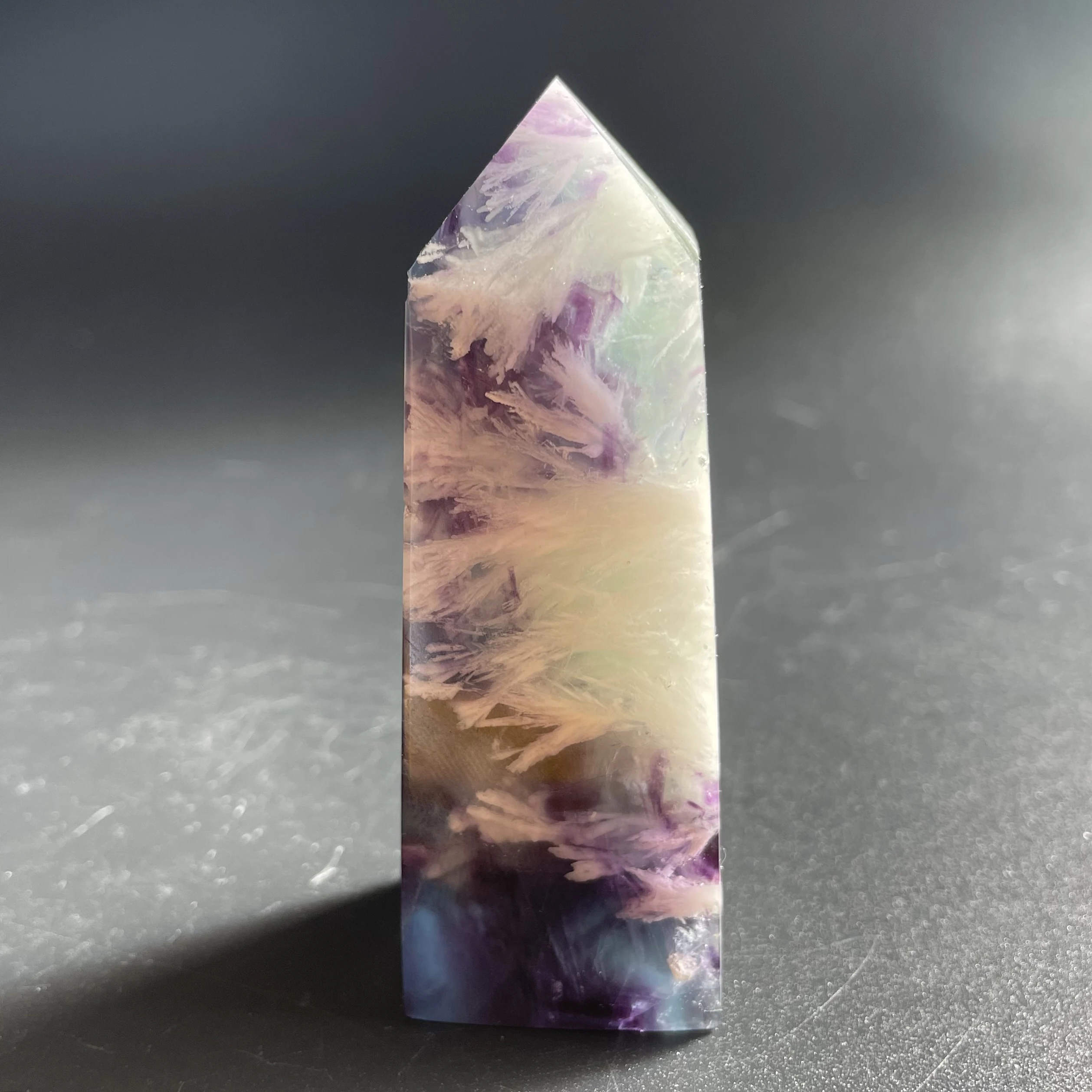 

Natural Stone Feather Fluorite Wand Point Decoration Polished Quartz Crystal Tower Reiki Healing Obelisk