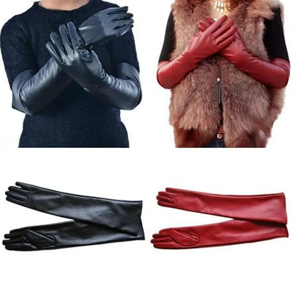 Weiche Leder-Damen-gefütterte warme Winterhandschuhe für Damen, lange Ellenbogen-Abend-Party-Handschuhe