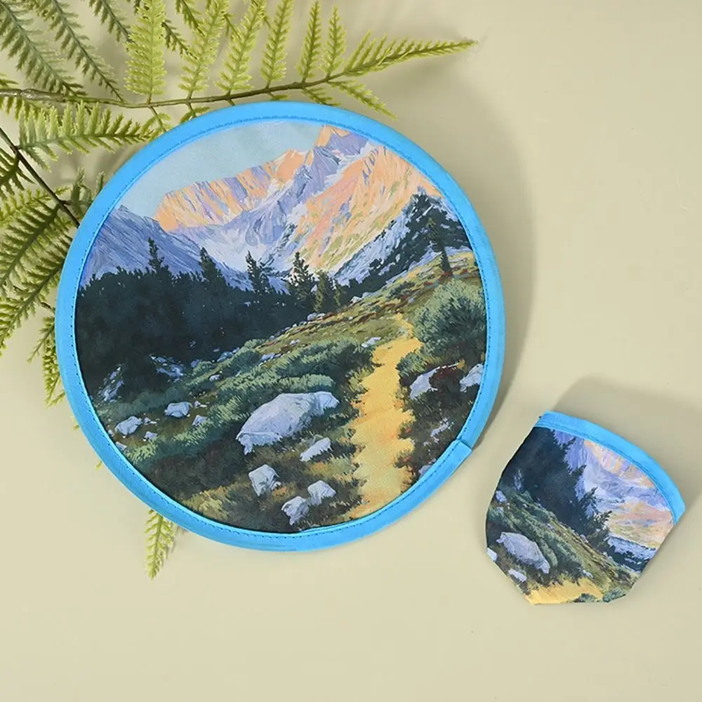 Portable Round Shape Round Foldable Hand Fans Oil Painting Flower Folding Fan Cartoon Pocket Fans Home Room