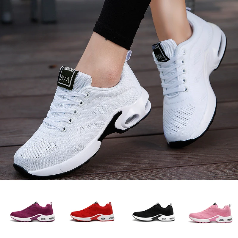 Fashionable Women Light Running Sports Shoes Outdoor Casual Breathable Sneakers Wear-resistant Air Cushion Mesh Lace Up Footwear