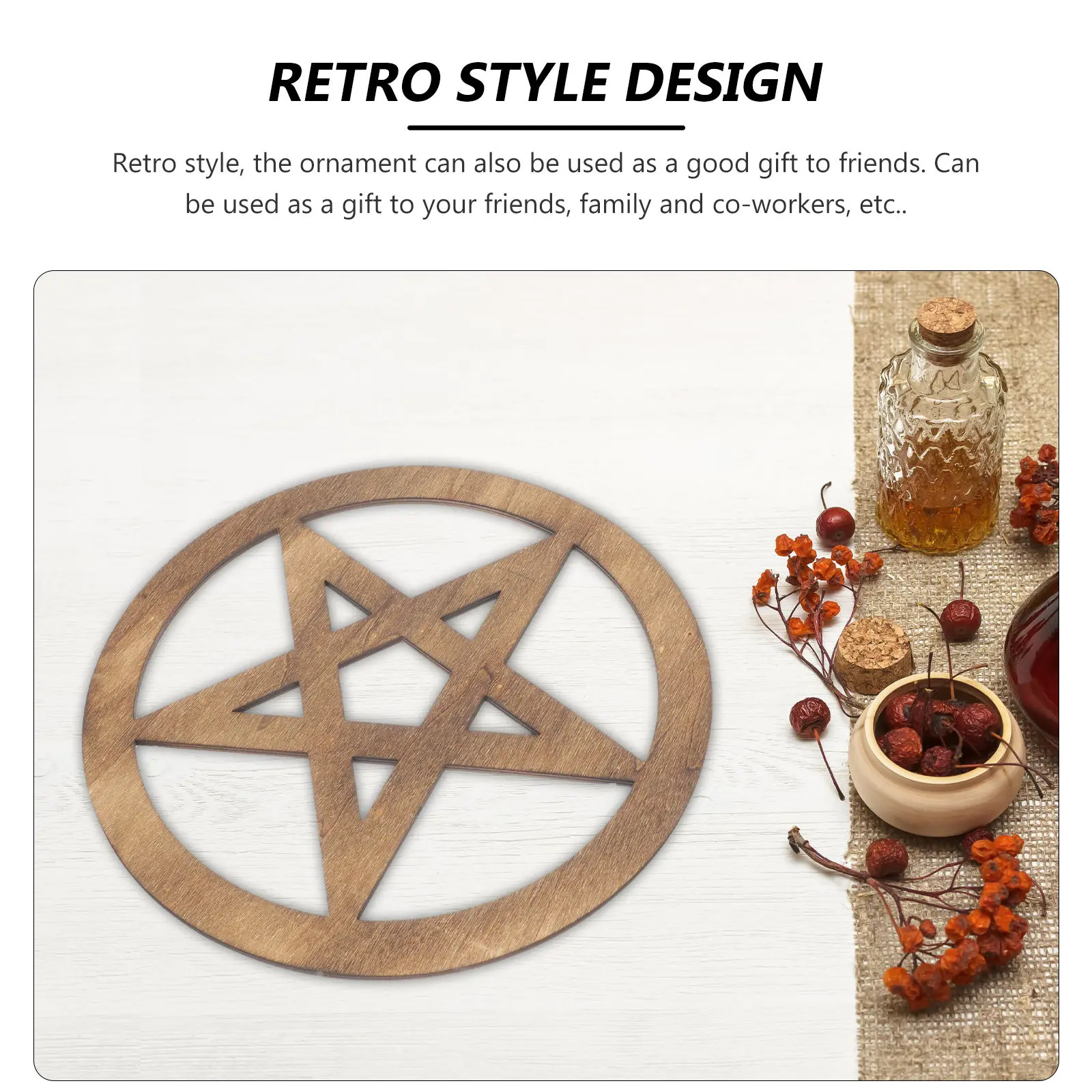 Artisanal Wooden Pentacle Altar Decor Creative Star Motif for Family Sacrifice Yoga Practice Spiritual Purification Retro Home