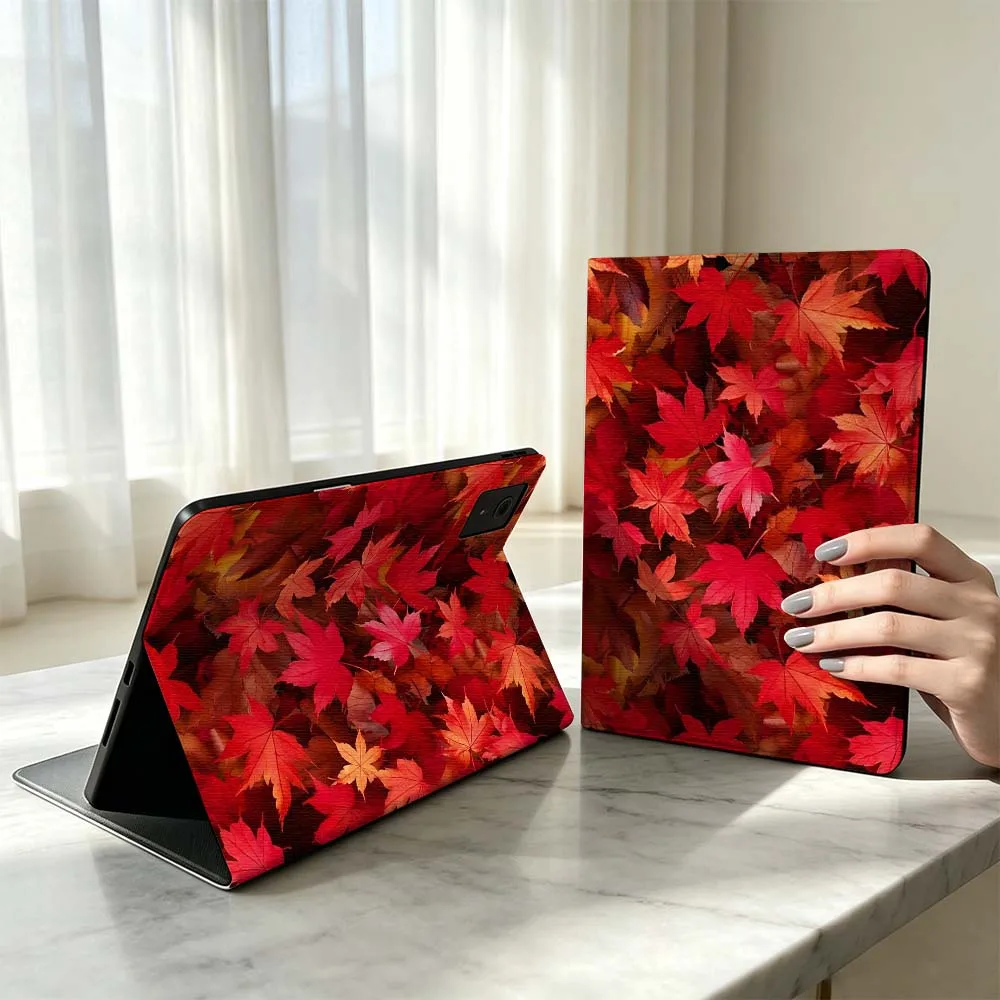 Autumn Maple Leaves Pattern Fashion For Xiaomi Poco Redmi Pad 8 2 4 C1 6 6S 7 7S SE 9.7 14 11 11.2 Inch Pen Tray Tablet Case