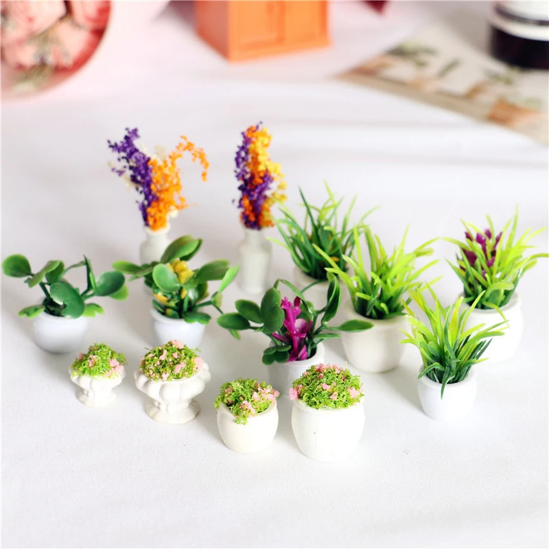 12 Style 1:12 Dollhouse Mini Plant Pot Eco-friendly Resin Home Decor Accessoires