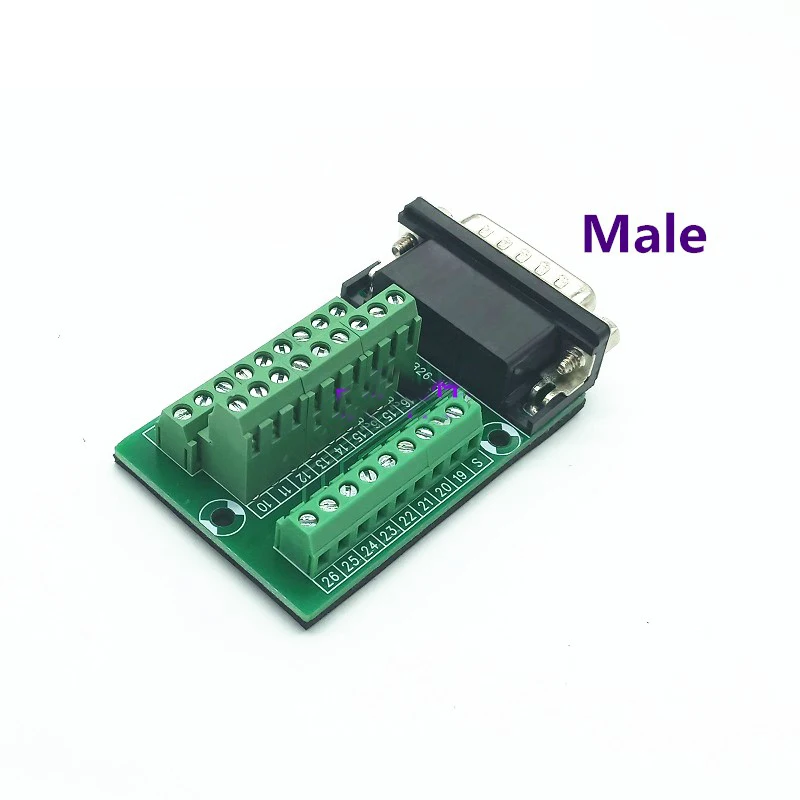 Terminal de conversión Db26, tablero de conversión DR26 macho, no soldado, 26 pines