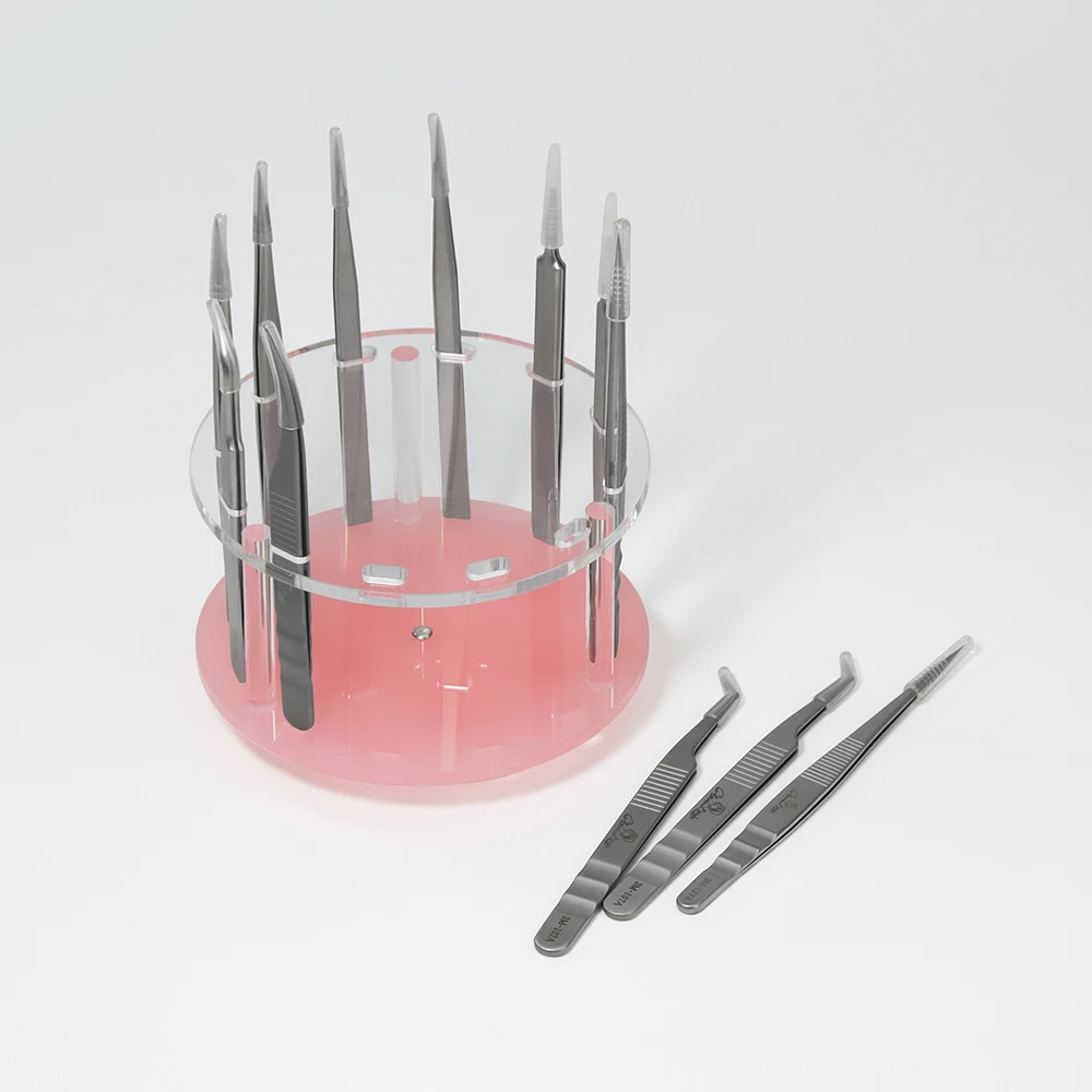 Acrílico Pestana Pinça Rack De Armazenamento, Lash Pinças Extensão, Prateleira Hold, 360 ° Rotação, 12 Buracos