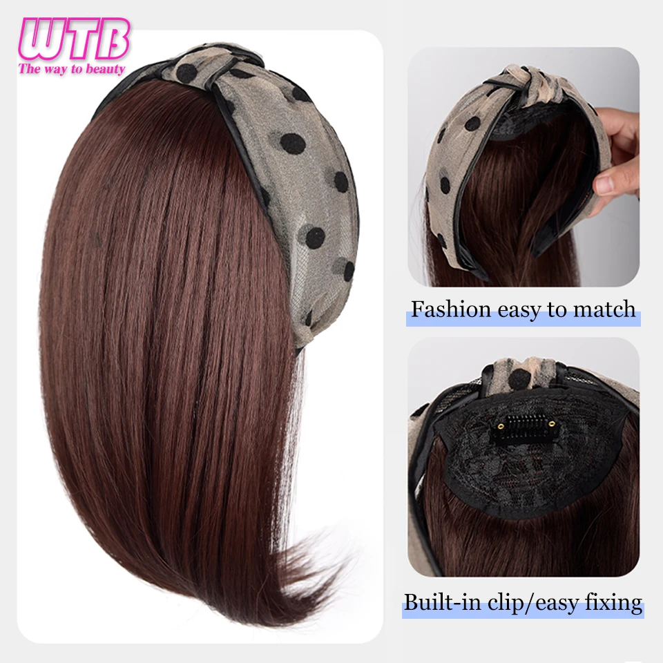 WTB Synthetic Wig Women\'s Head Cover Fold New Short hairstyle Hair Band Wig One Piece Fashion Half Head Cover Wig