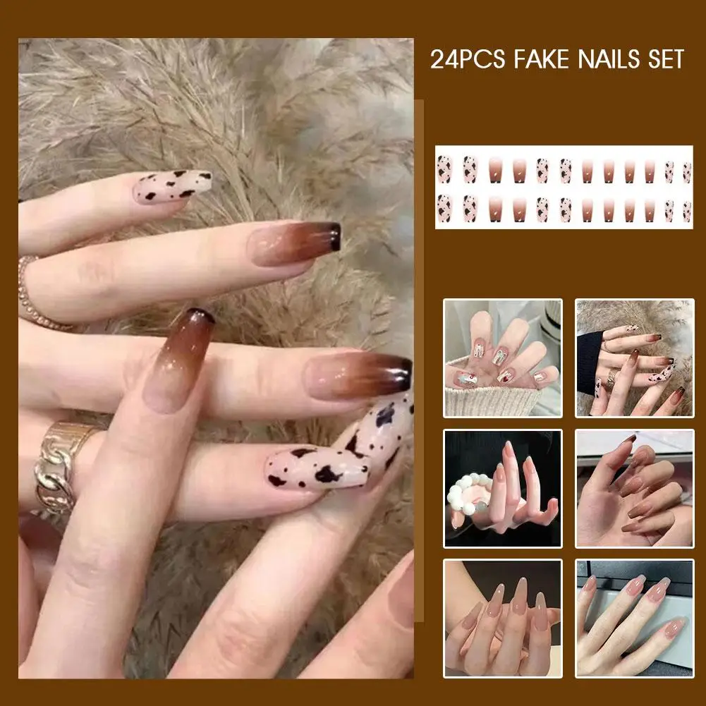 Light Luxury Rhinestone Burst Flash Advanced French Spice Nail Black Cool Long Nail Fake White Removable Style Diamond Wear V8X2