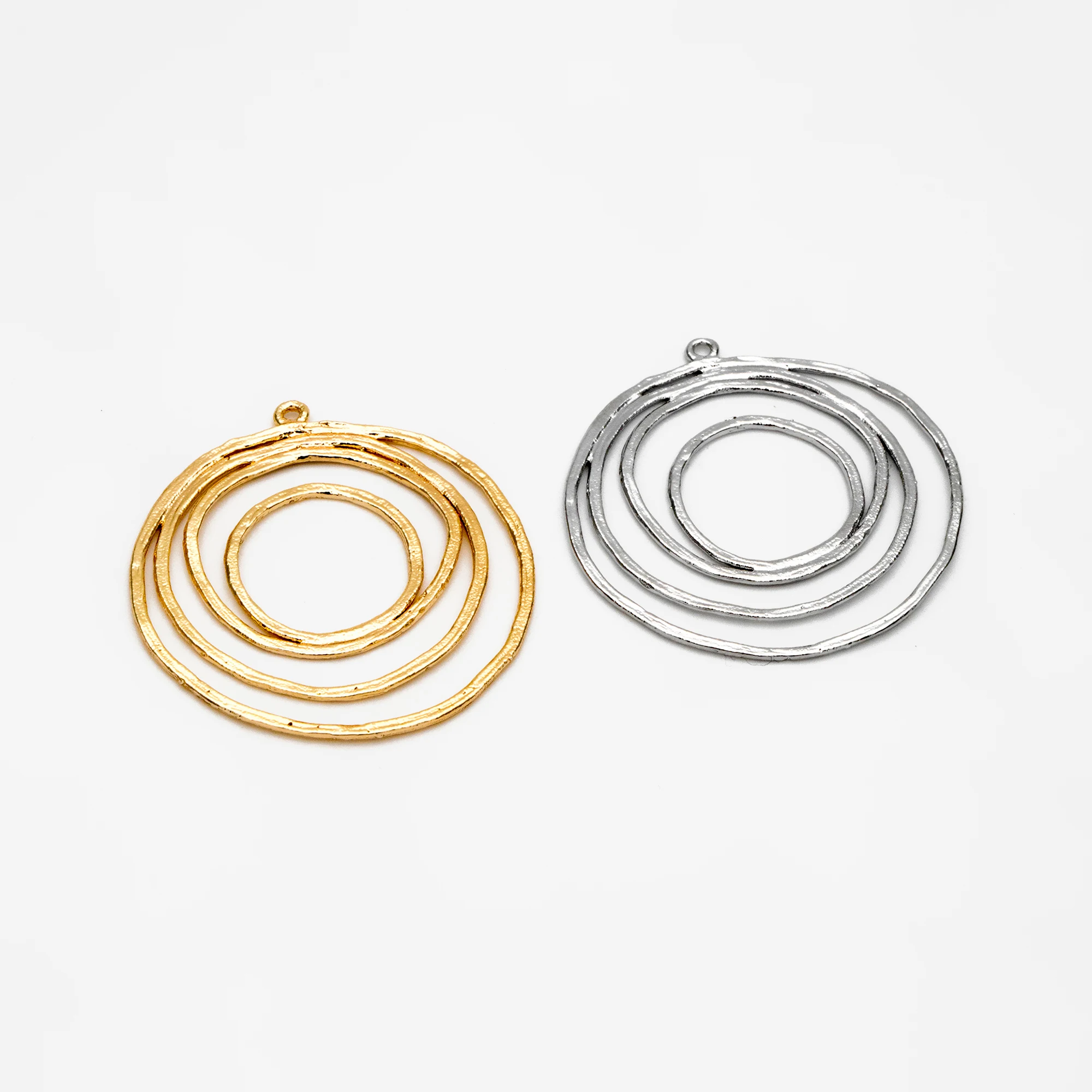 

10pcs Gold/ Silver Tone Circle Pendants 32x29mm, Gold/ Rhodium Plated Brass Hoops, Wired Round Loop Charms (GB-955)