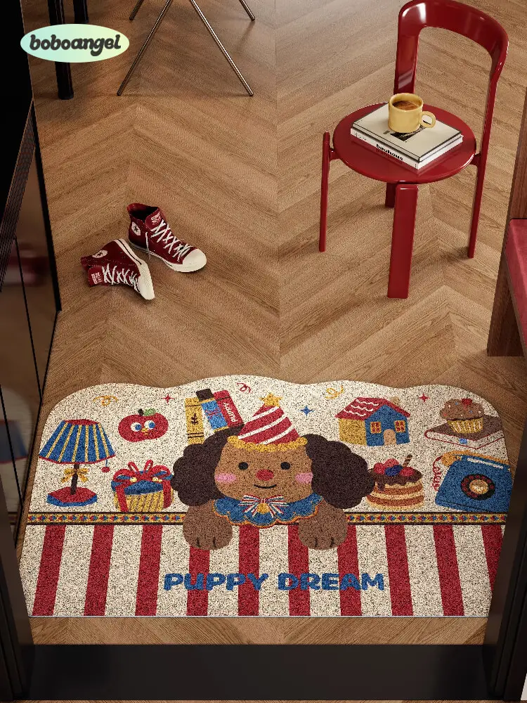 

Красный шелковый круглый дверной коврик, зимний теплый театральный коврик для домашнего входа, движущийся праздничный ковер для удаления пыли, прямоугольный противоскользящий ковер