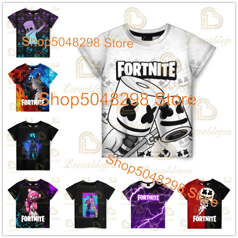Новая летняя детская футболка с рисунком Fortnite, уличная одежда с 3D принтом для мальчиков и девочек, одежда для взрослых и детей, забавная футболка, топы с круглым вырезом