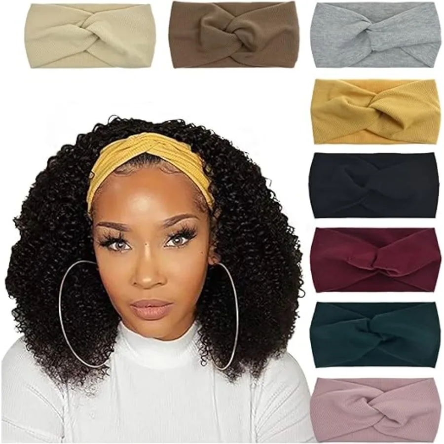 8 Pack Headbands for Women Yoga Knotted Headbands Elastic Criss Cross Hair Accessories Sports Head Wrap Non Slip, 8 Pack Ribbing Cross Headbands