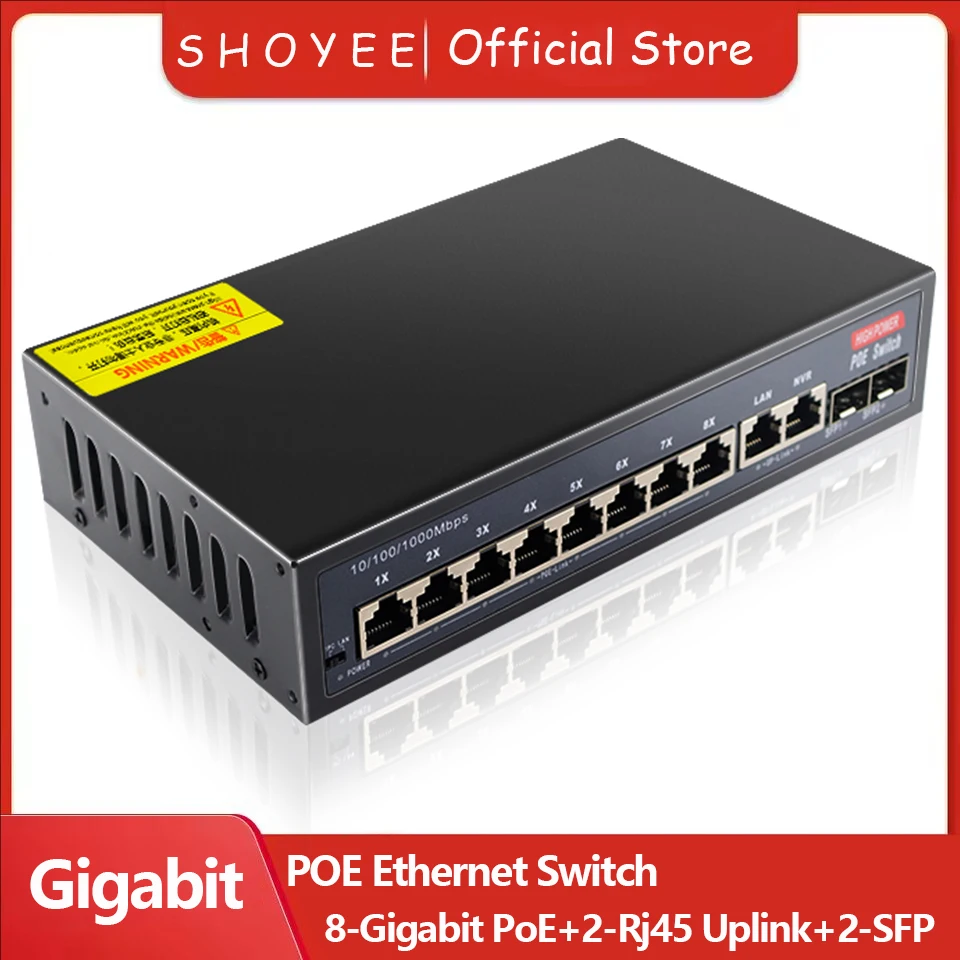 New 12-Port Gigabit POE RJ45 Ethernet Switch SFP with for 802.3af/at Uplink Unmanaged Plug and Play,for IP Camera/NVR