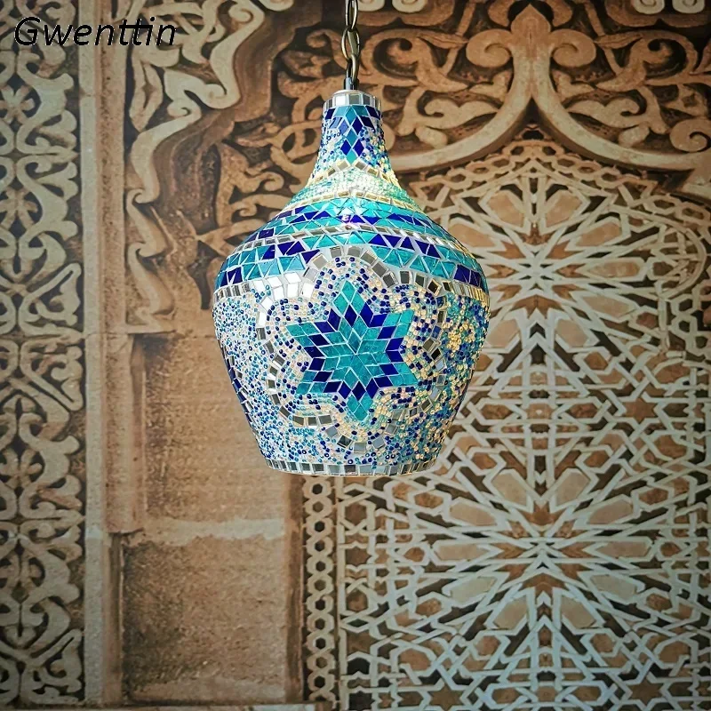 Bohemian Art Vase Chandelier Ceiling Home Room Decor Turkish Handmade Glass Lighting Fixtures Pendant Light Bedroom Hanging Lamp