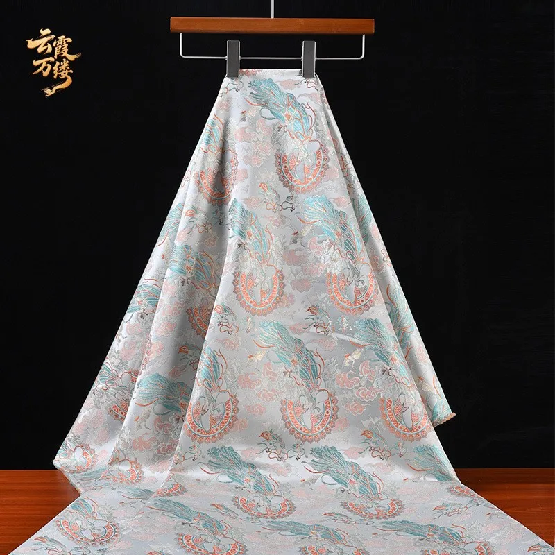 Chinese-style double-sided gold thread imitation brocade embroidered fabric for Hanfu upper garment designer