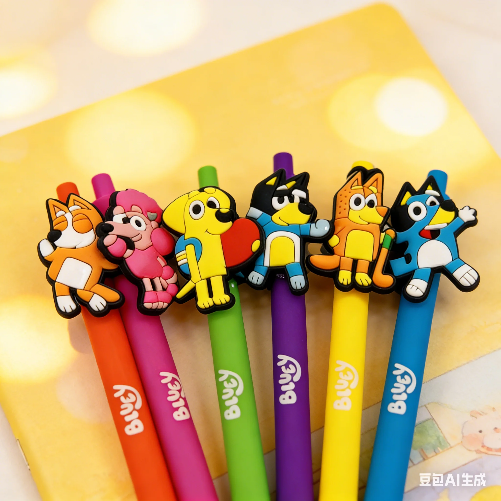 

New 6pcs Creative Cartoon Blueys Pres Neutral Pen Ballpoint Pen Creative Doctor Neutral Pen Soft PVC Doll Black Water Pens