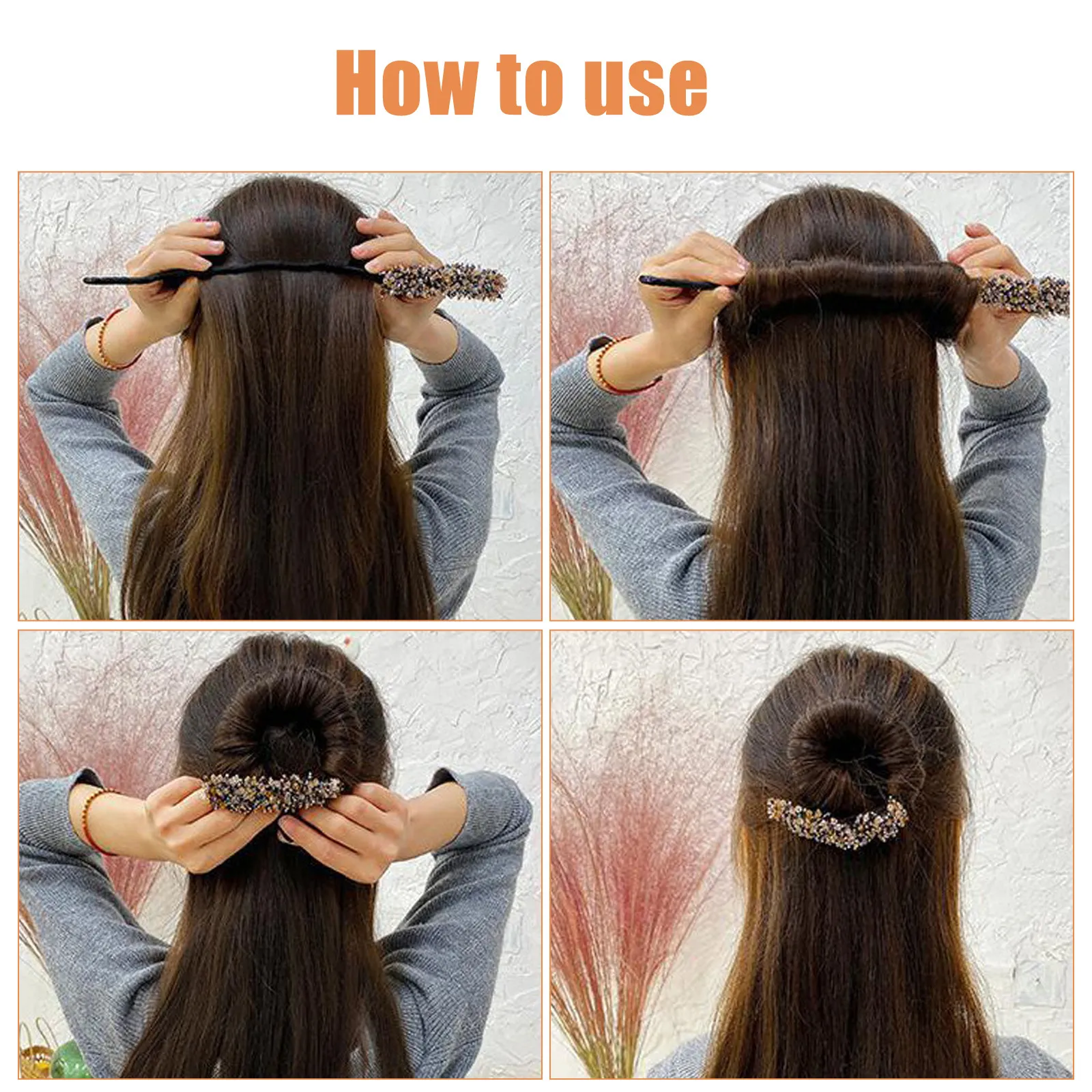 3Pcs Elegant Glitter Hair Bun Maker Shaper for Women Girls Crystal Hair Styling Tool Bun Making Accessory for Beach Travel