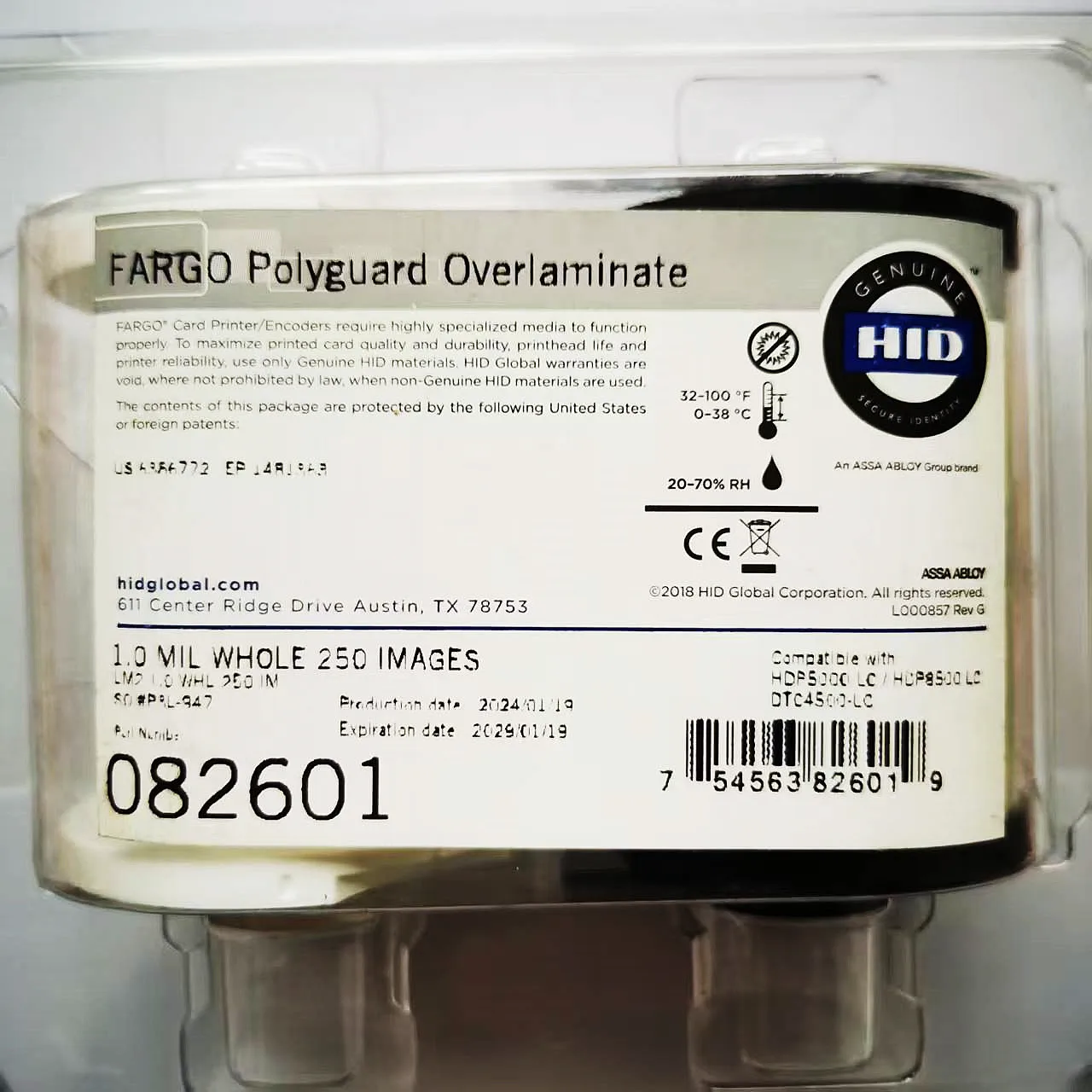 hidFargo hdp5000 lamination Clear Polyguard Overlaminate 82601 1.0mil 250images