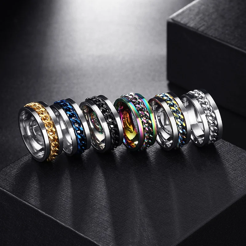 Anxiety Ring Fidget Spinner Rings For Women Men Stainless Steel Rotate Freely Cat Moon and Star Anti Stress Accessories Jewelry