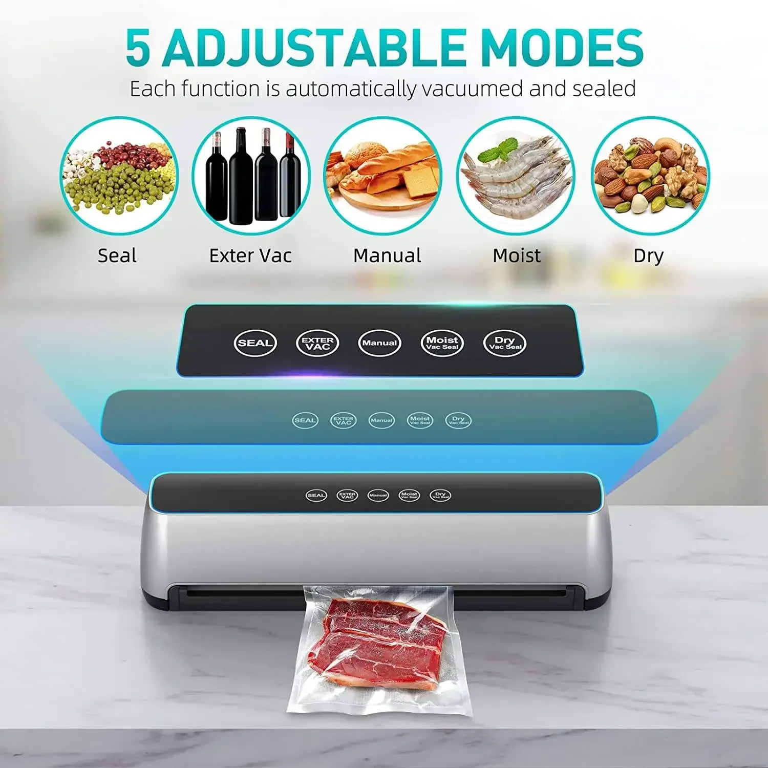 One-click sealing machine Touch screen Vacuum food sealing machine Multifunctional kitchen household appliances Automatic