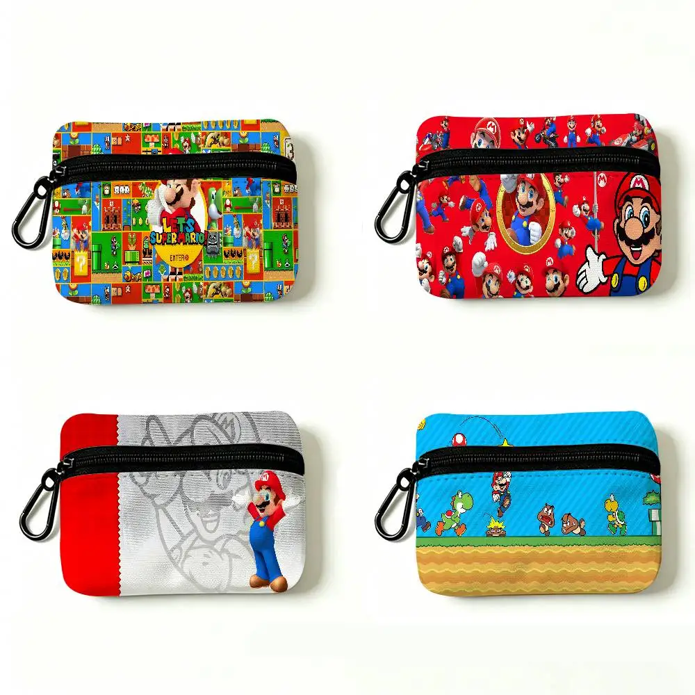 S-Super-Marios Joyful-Nostalgic Multifunctional Oxford Cloth Small Pouch With Hook Mini Coin Wallet Earbud Storage Bag
