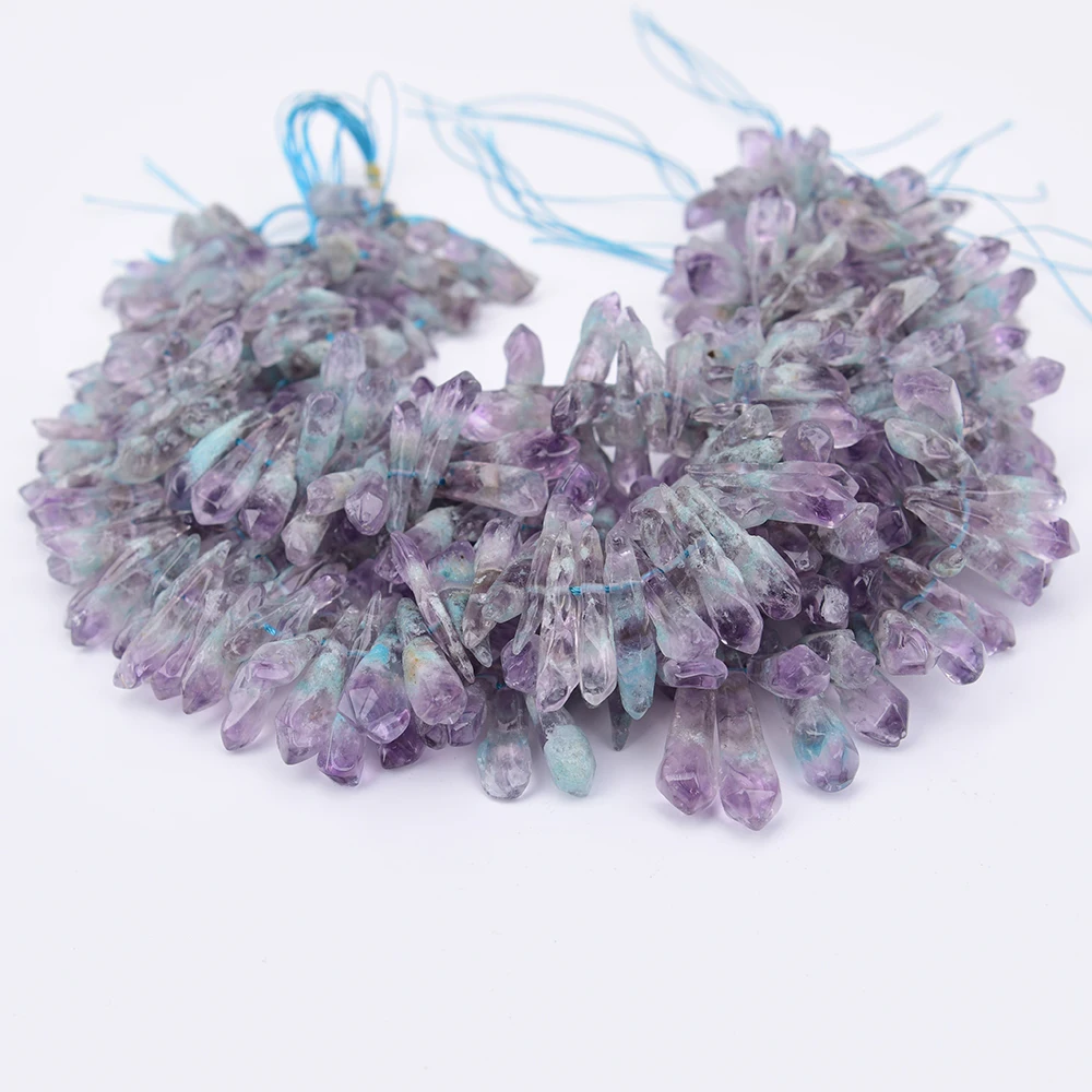 APDGG Natural Amethyst With blue quartz crystal side hole semi precious ston Loose Beads Jewelry Making DIY