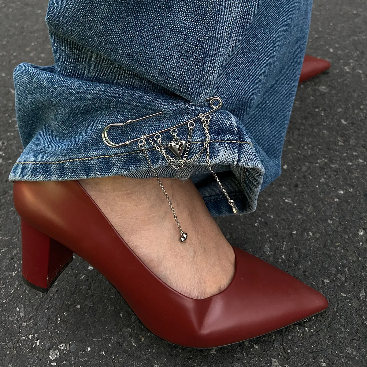 Anklet Metal Heart Pendant Tassel Fringe Adjustable Pin Clasp Versatile for Pants Party Beach Bronze Premium Chic Quality