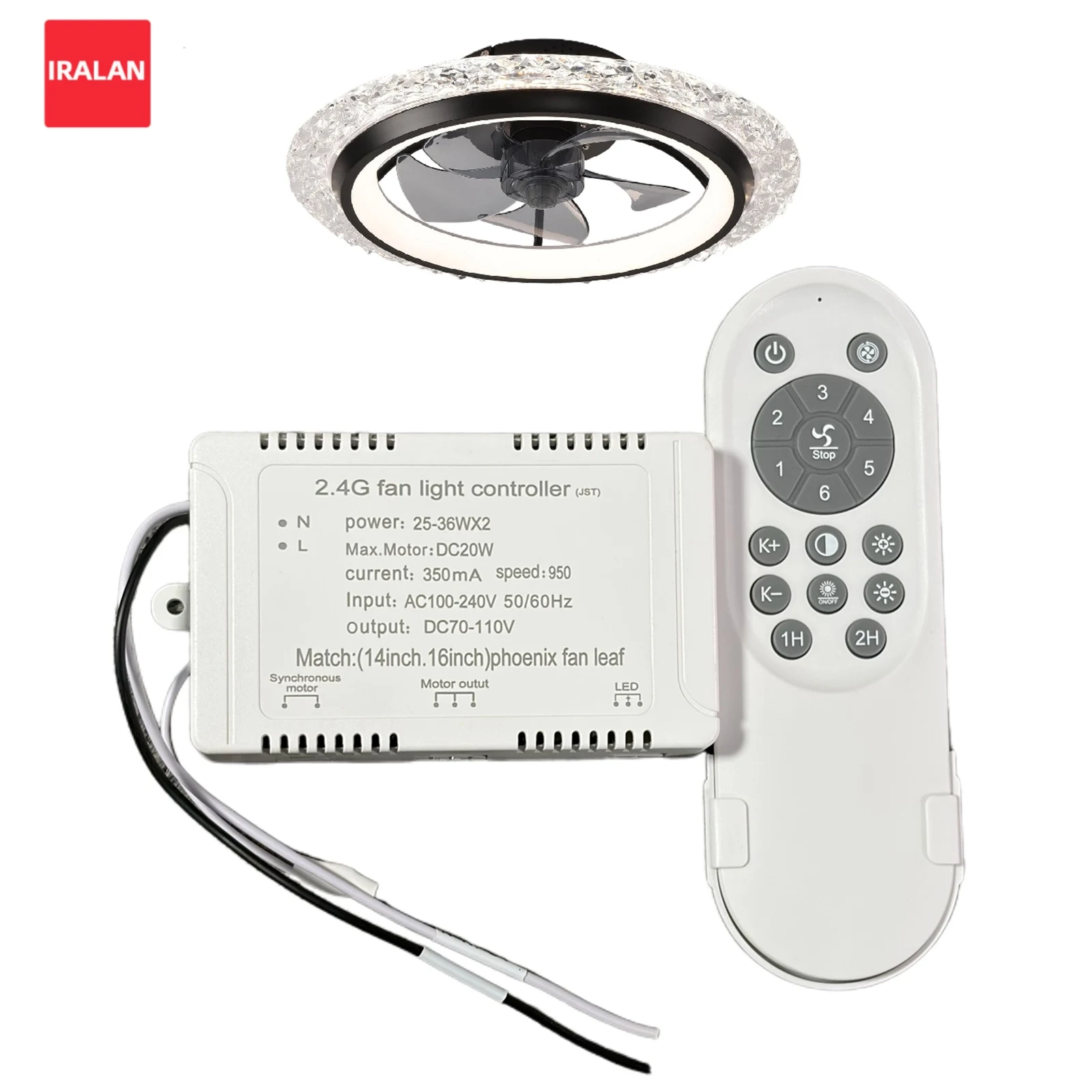 Wireless Ceiling Fan Light Remote Control Receiver Kit 6 Adjustable Fan Speed Control Infinitely Dimmable Dual LED Light Driver