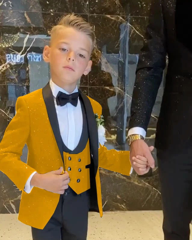 Shiny Silver Grey Boys Suit Wedding Tuxedo 3 Piece Set Jacket Pants Vest Formal Kids Blazer Party Tuxedo Clothes