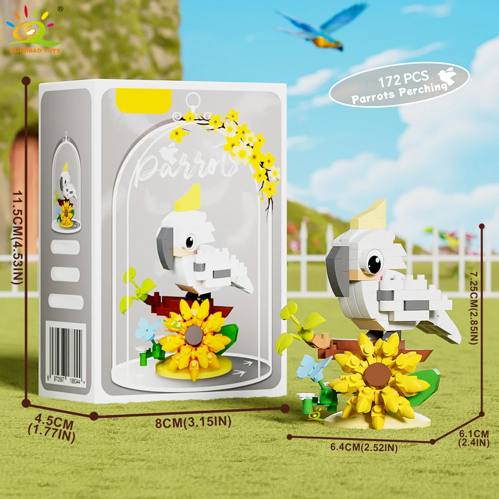 HUIQIBAO MOC Papagei Vogel Blume mit Display Box Micro Baustein Mini Diamant Modell Ziegel Spielzeug für Kinder Schreibtisch Dekor. – Detail 6