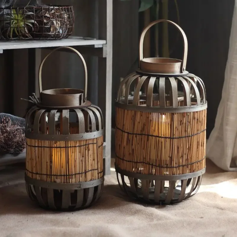 Handmade grass woven wind lanterns candle holders hotels homestays tea rooms antique decorations vintage floor ornaments