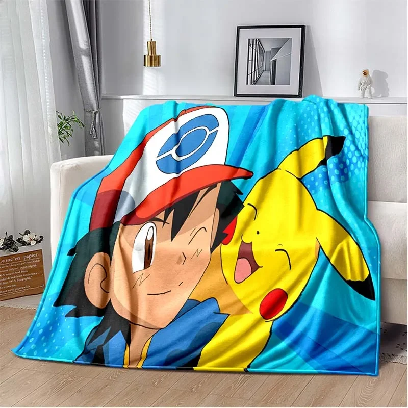 Japanese Classic Anime Pokémon Pikachu Red Flannel Blanket Figures Home Sofa Lunch Break Blanket Children Student Christmas Gift