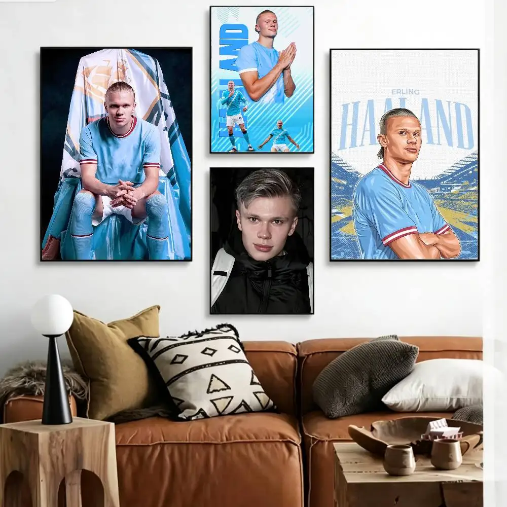 Football S-Star E-Erling H-Haaland  Poster HD Self Adhesive Waterproof Wall Art Ideal for Home Office Dorm Gift