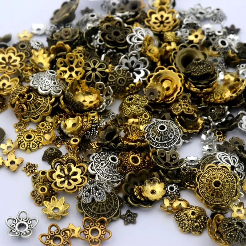 150 Uds. De tapas de cuentas de Metal espaciadoras sueltas Vintage de plata y oro tibetano mezclado para fabricación de joyería, accesorios DIY,