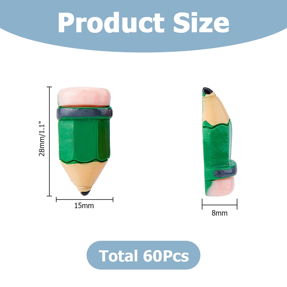 60Pcs Back to School Colorful Resin Cabochons Mini Teacher Resin Charm Resin Cute Crayon Cabochons Mini Pencil Teacher Slim