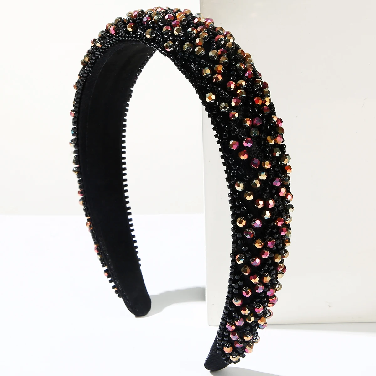 Korean Luxury Handmade Beaded Hair Band Fashion Crystal Rice Beads Decorative Headband Versatile High Head Headband for Women