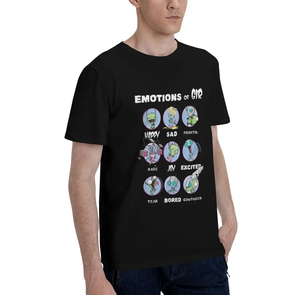 Invader Zim The Many Emotions Of GIR Robot Textbook Men T-shirt Print T Shirt Design Street Short Sleeve Top Tee Cotton Clothing