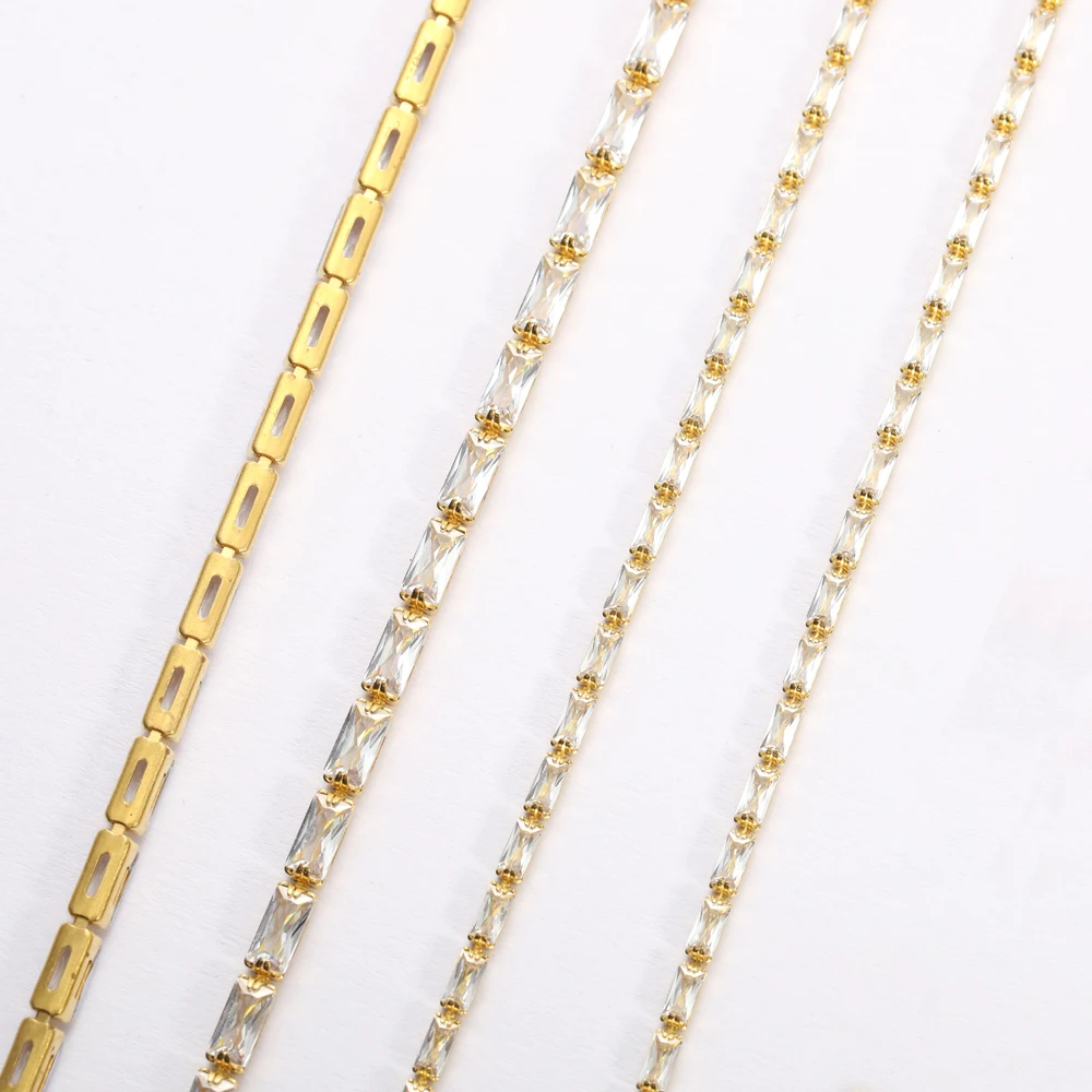 1 Yard Rectangle Zirconia Cup Chains Glitter Rhinestone Chains For Bracelet Jewelry DIY Zircon Chains Wedding Dress Decoration