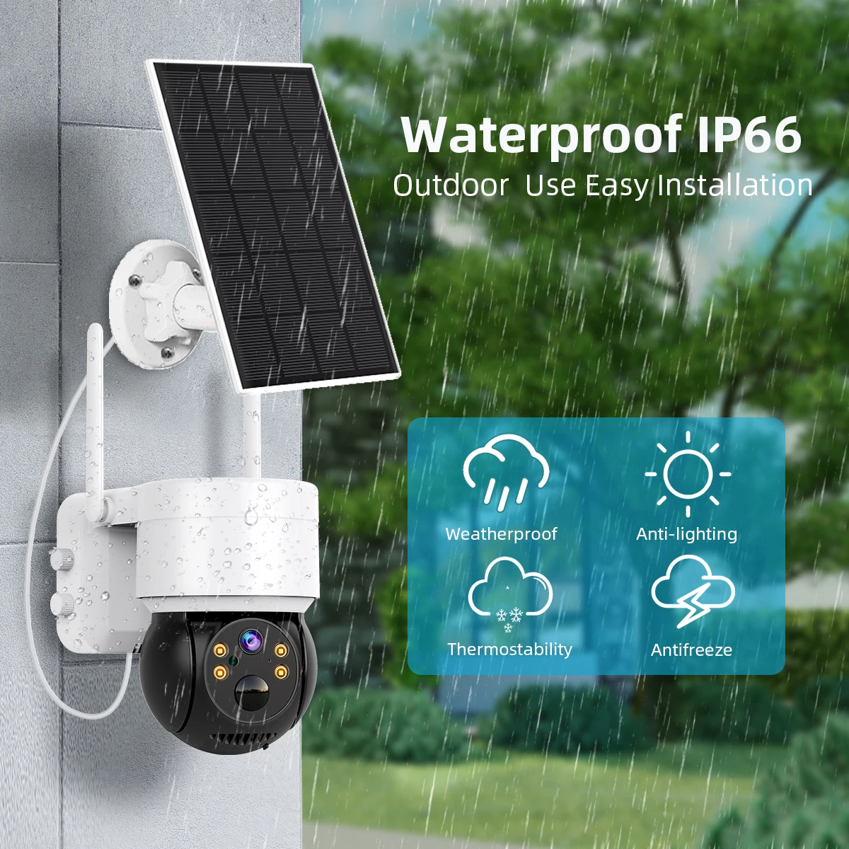 Solar Security Camera Outdoor 2MP WiFi PTZ Cam Motion Detect 1080P Color Night Vision Home Surveillance Battery Powered Camera