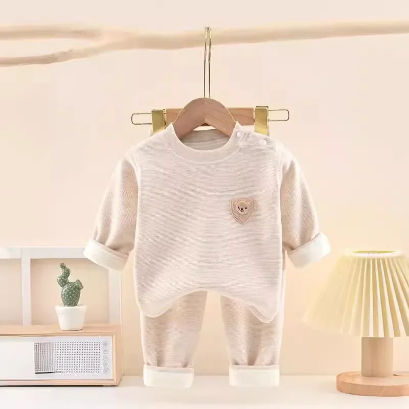 Soft Silk Cashmere Baby Fleece Set Winter Thermal Long Sleeve Pajamas for Boys Girls Cozy Outfit