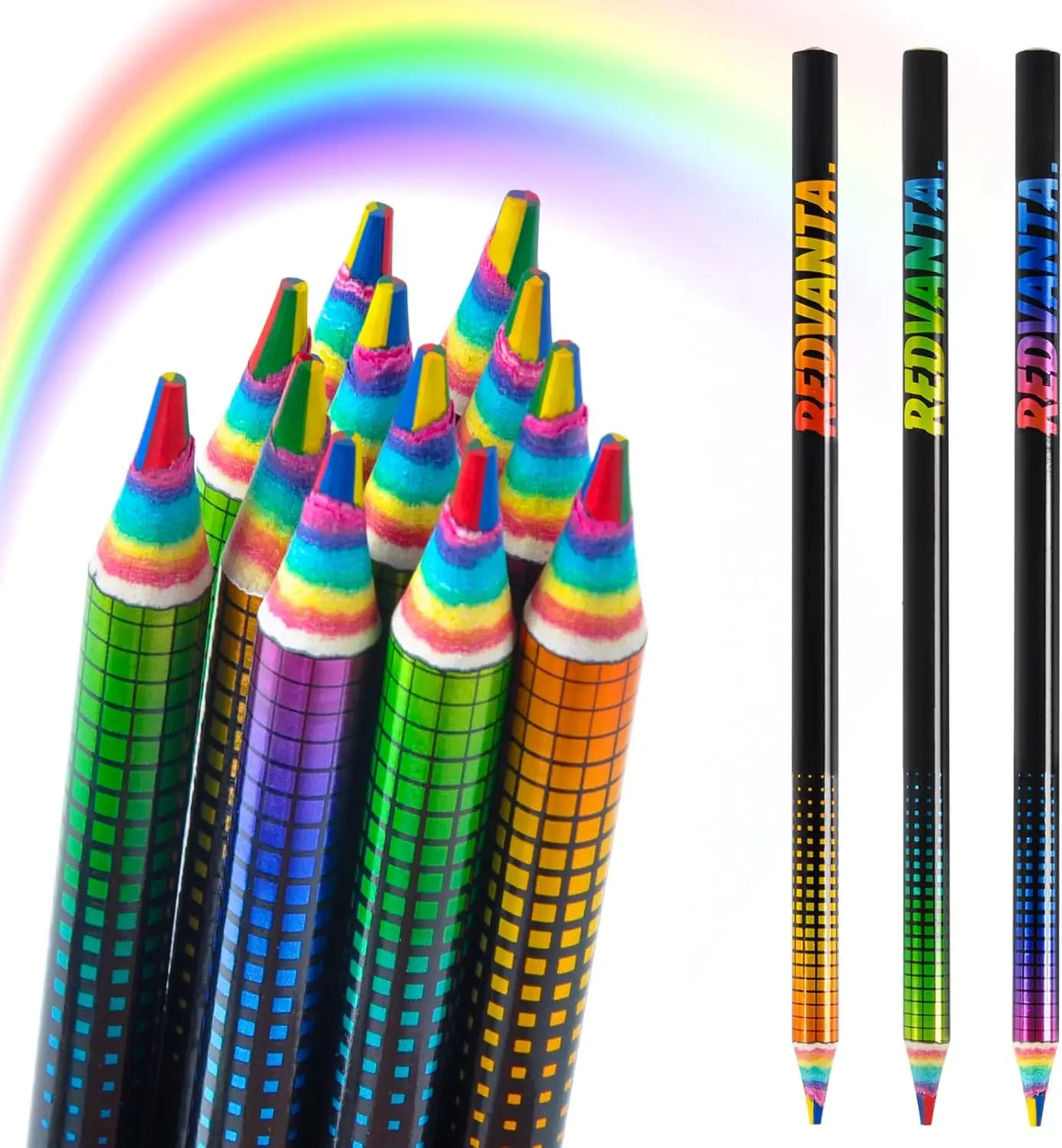 Pre-Sharpened Rainbow Colored Pencils for Kids, Smooth Coloring & Blending, Break-Resistant, Easy to Sharpen, Comfort Grip, Back
