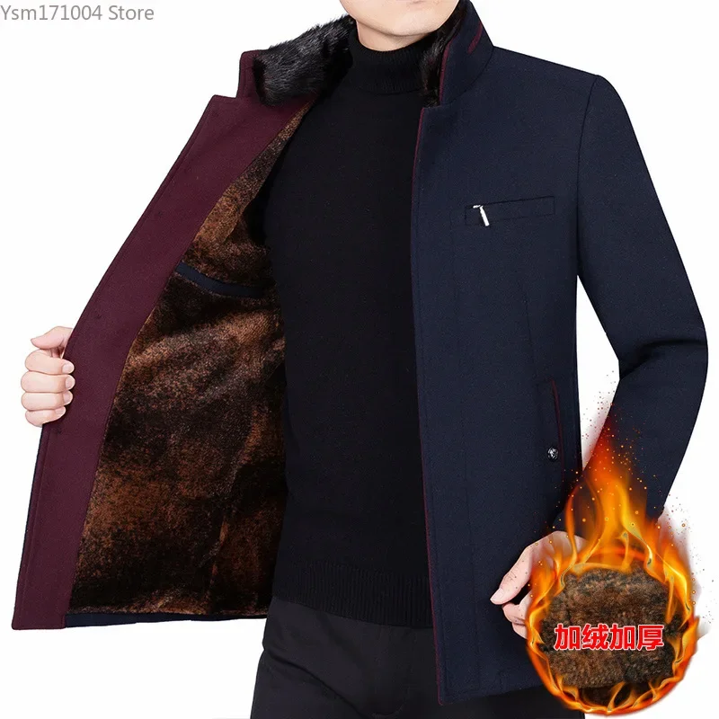 Winter Men's Jacket Stand Neck Solid 30% Wool Thicked Warm Parker Coat High Quality Business Casual Men Jackets 4XL Men Clothing