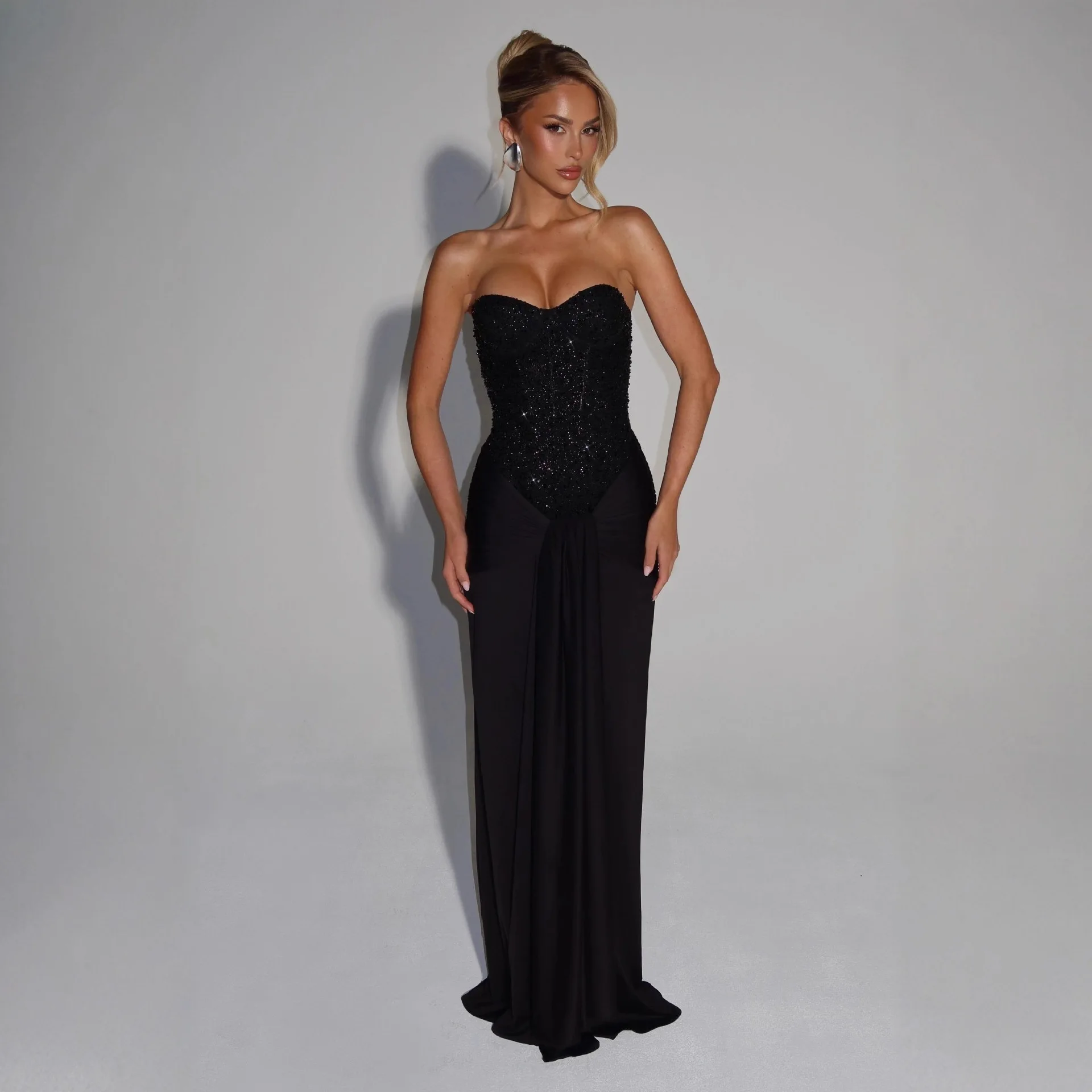 Sexy Deep V-Neck Zipper Ruched Bodycon Evening Dress Dresses Spring Summer