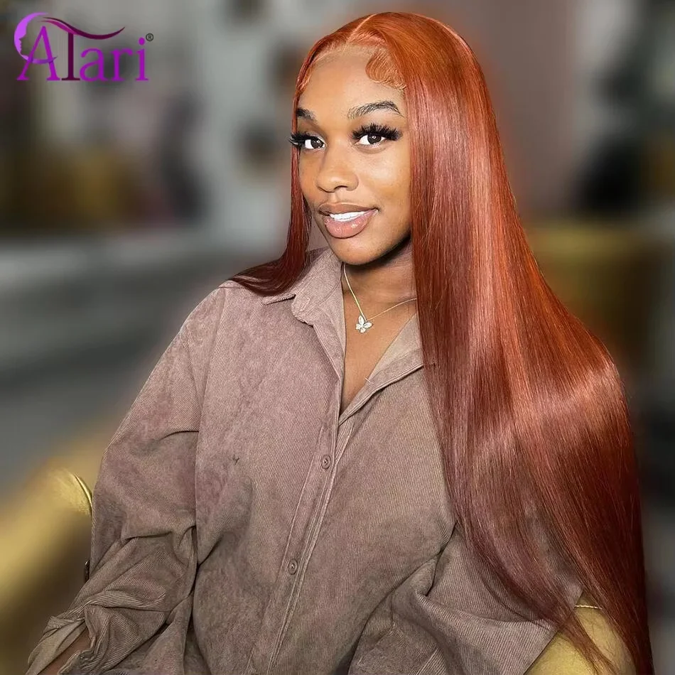 Transparente 13x4 13x6 Spitze Frontal Perücke Ingwer Orange Gerade Echthaar Perücken für Frauen Vorgezupft 5x5 Spitze Verschluss Perücke