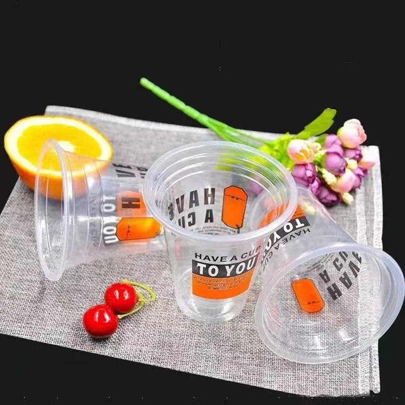 100pcs 400/500ml Disposable Transparent Plastic Cups Milk Tea Juice Cold Drink Smoothie Beverage Cups Pattern Have A Cup