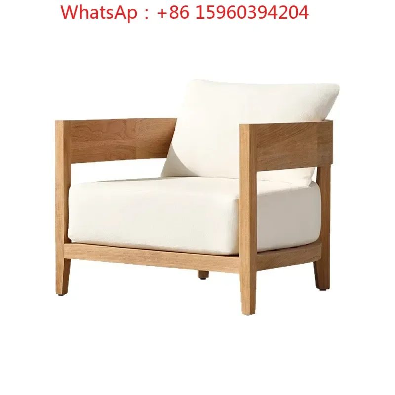 Nordic outdoor solid wood sofa hotel garden open-air waterproof sofa villa terrace courtyard outdoor teak furniture