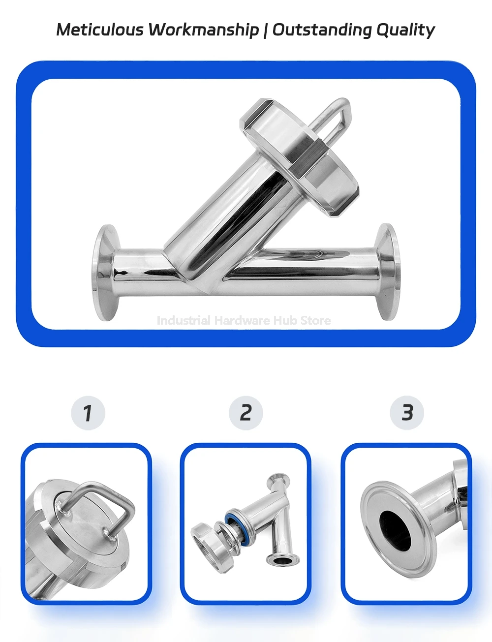 SS304 Tri-Clamp Sanitär-Y-Siebfilter, Filterbaugruppe 38 51Ferrule, Außendurchmesser 50,5-64mm, Lebensmittelqualität, für Lebensmittel-/Getränke-/Brauereipipelines – Detail 1