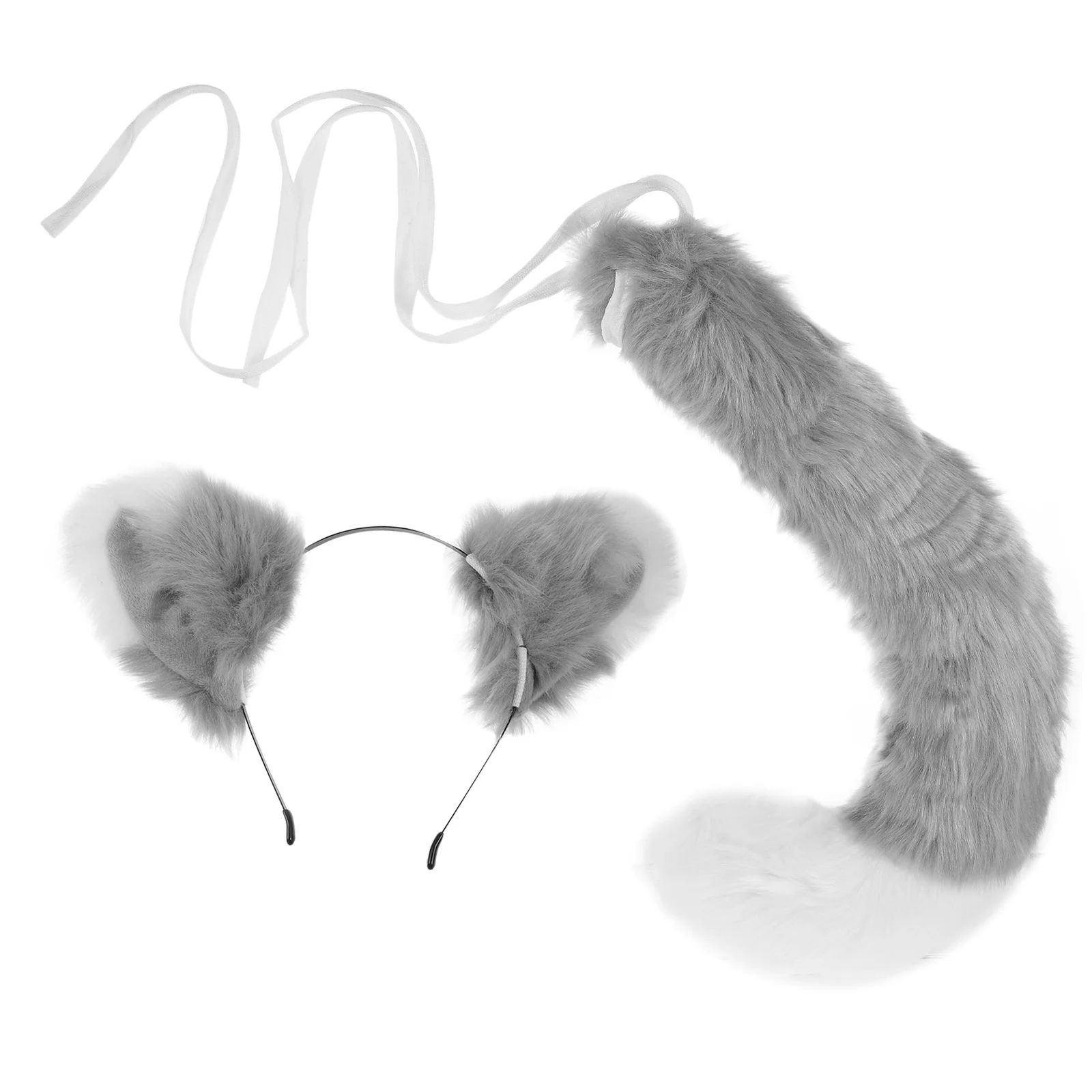 

1 комплект, комплект с ушками животных и хвостом, удобная повязка на голову, аксессуары для костюмов, косплей, вечеринка на Хэллоуин, пушистая повязка на голову с животными