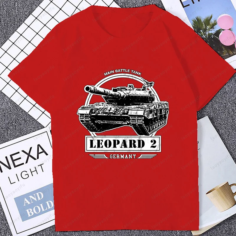 Main Battle Tank Leopard 2 World War 2 WW2 Printed Tshirt Fashion Harajuku Short Sleeve Military Fan Gift T Shirt Cotton T-shirt