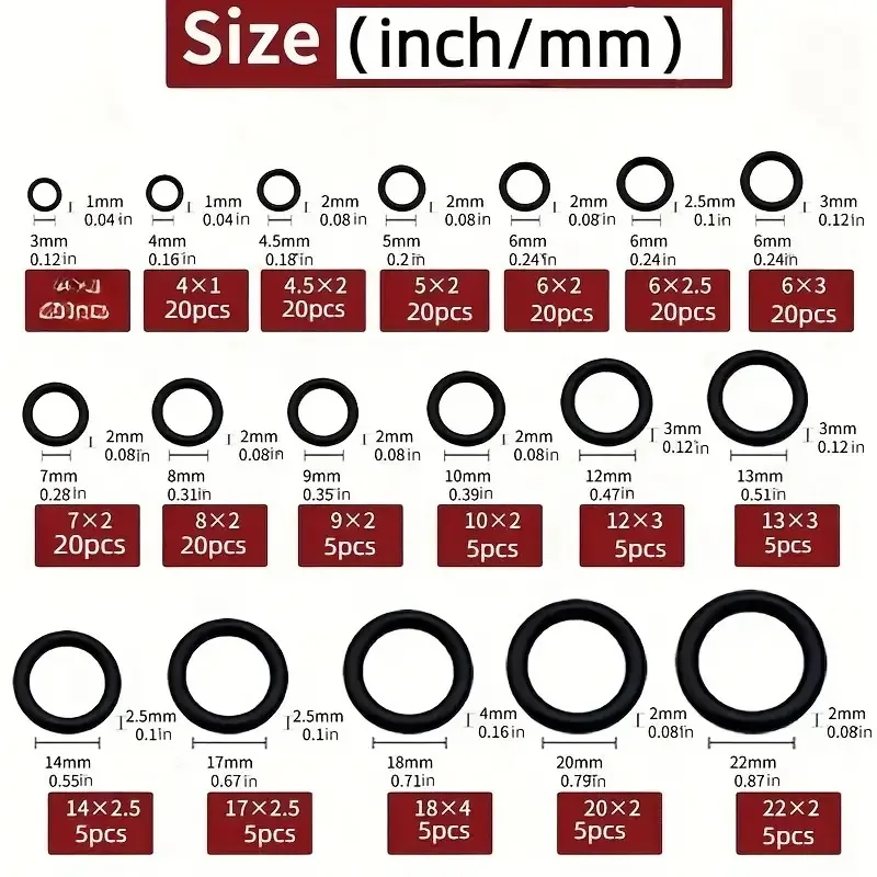 225pcs Black O-Ring Seal Repair Box Nitrile Rubber Machine Repair Tool Set - Durable Gaskets for Industrial Use